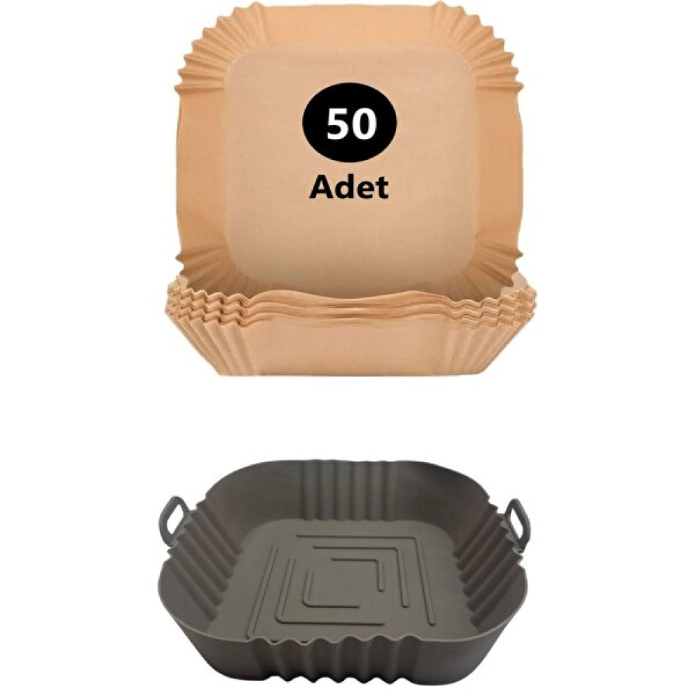 Melsen 50 Adet Airfryer Pişirme Kağıdı ve Silikon Pişirme Matı Kare Tabak Modeller Pişirme Kağıdı Fiyatı