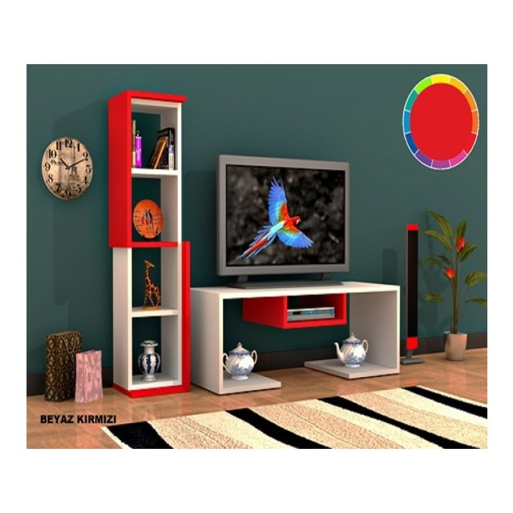 Meltem Çelik - BMdekor BMdekor TV Ünitesi Bolu Beyaz Kırmızı 127 cm - Beyaz - Kırmızı Tv Ünitesi / Sehpası Fiyatı