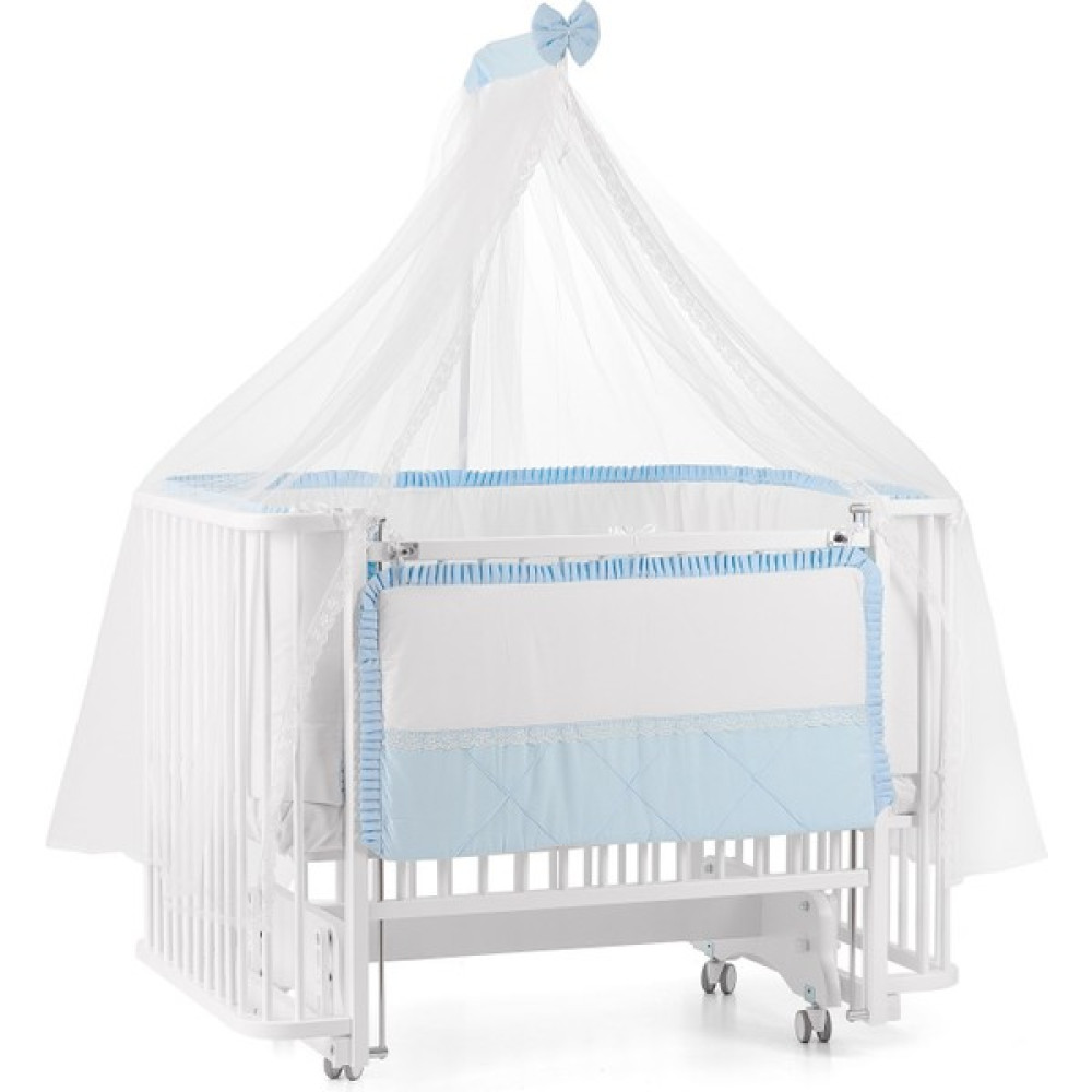 Meltem Smart Bambino Sallanır Ahşap Anne Yanı Beşik - 70x110 cm (beyaz-mavi) Beşik Fiyatı