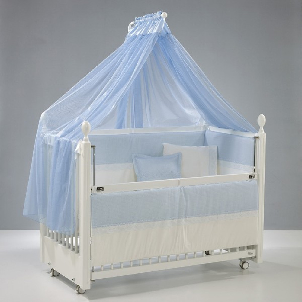 Meltem Smart Kral Sallanır Ahşap Anne Yanı Beşik - 60x120 cm (beyaz-mavi) - Beyaz - Mavi Beşik Fiyatı