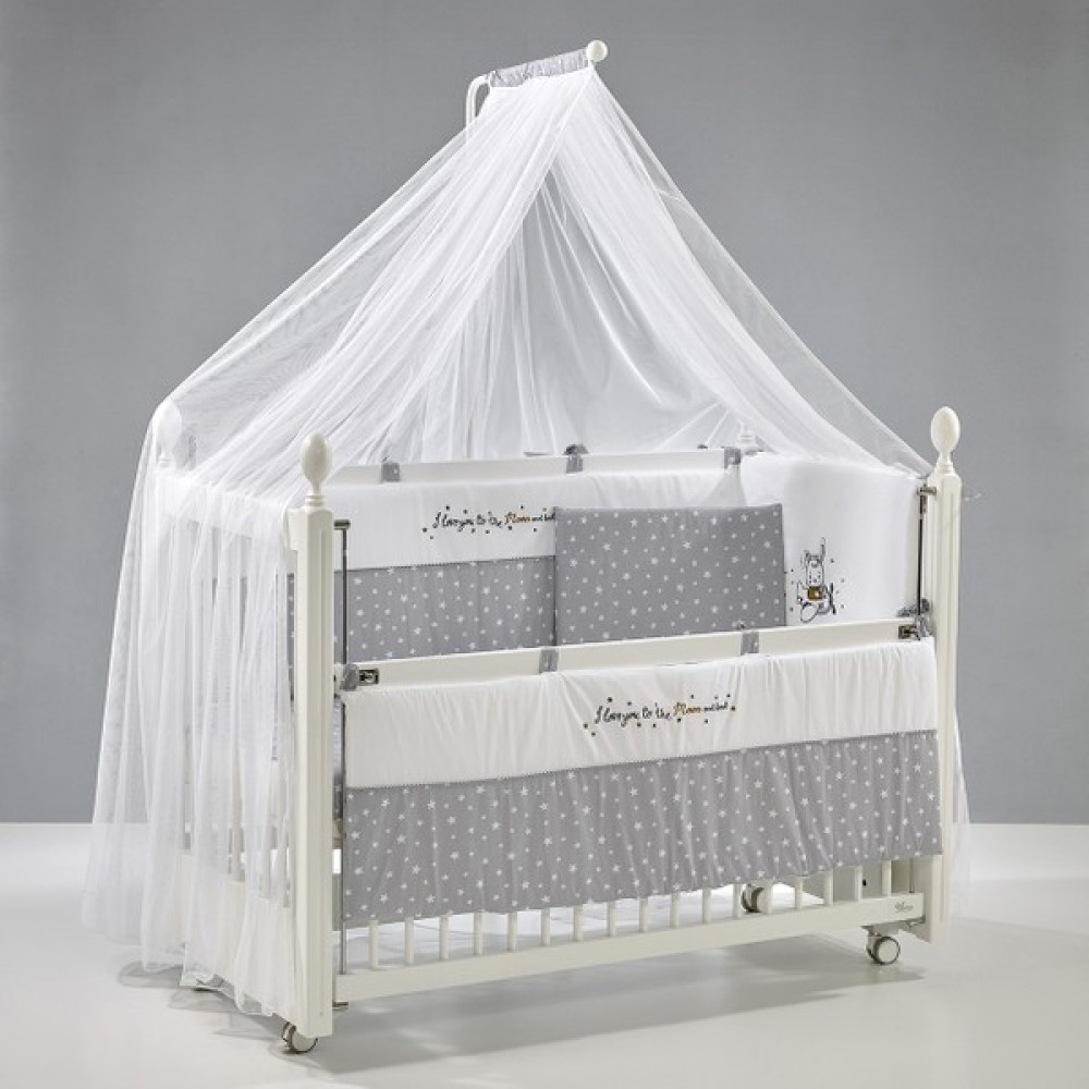 Meltem Smart Kral Sallanır Ahşap Anne Yanı Beşik - 60x120 cm (beyaz-moon) - Beyaz - Gri Beşik Fiyatı