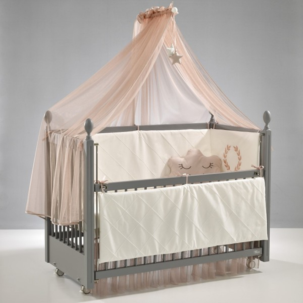Meltem Smart Kral Sallanır Ahşap Anne Yanı Beşik - 60x120 cm (gri-motto pudra) - Gri - Pembe Beşik Fiyatı