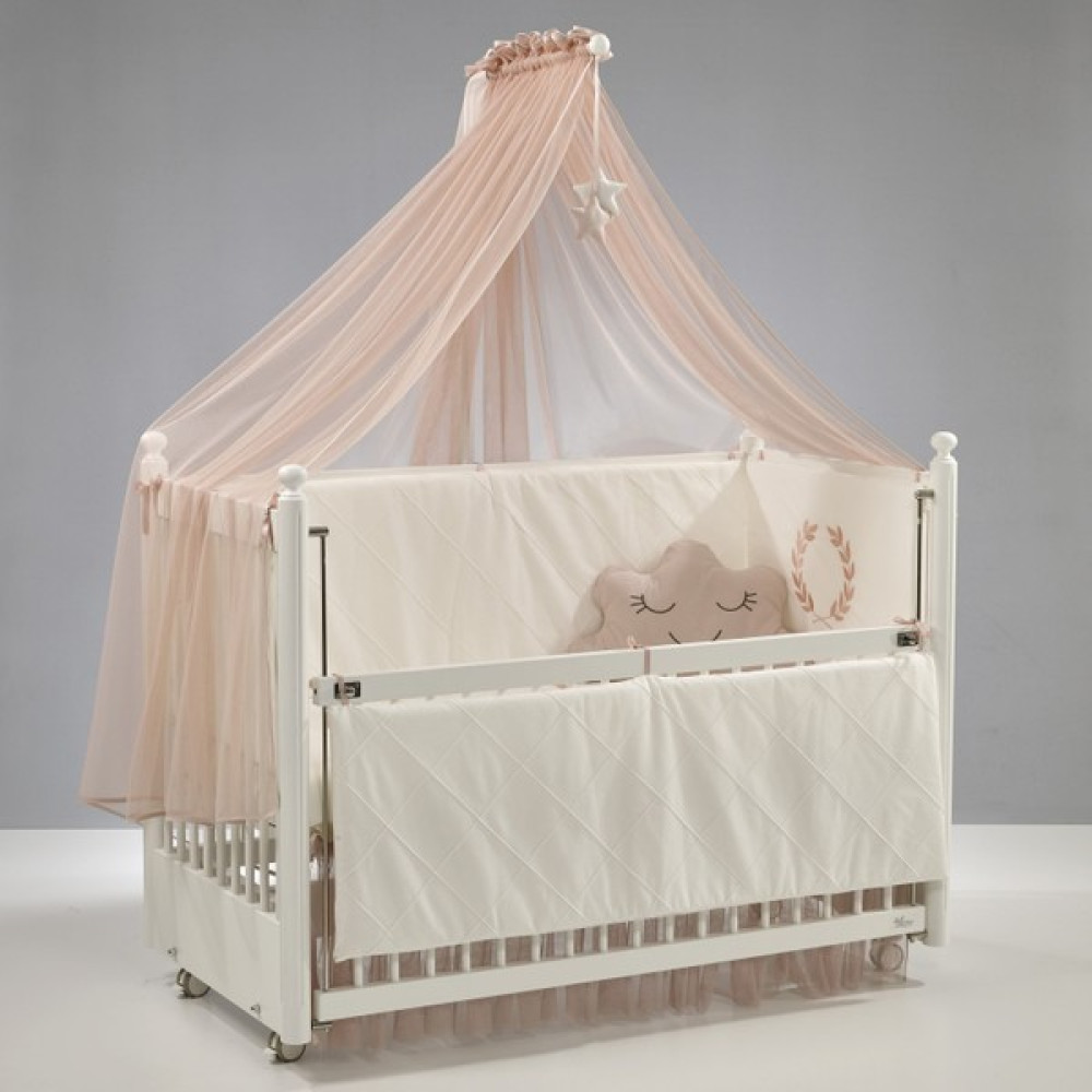 Meltem Smart Mondo Sallanır Ahşap Anne Yanı Beşik - 60x120 cm (beyaz-motto pudra) Beşik Fiyatı