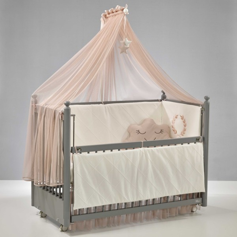 Meltem Smart Mondo Sallanır Ahşap Anne Yanı Beşik - 60x120 cm (gri-motto pudra) - Gri - Pembe Beşik Fiyatı