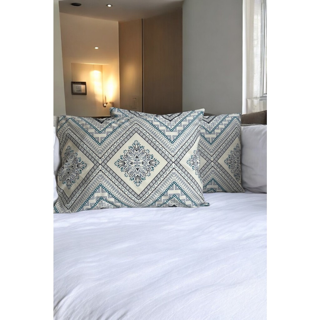 Memhome Pamuklu Ranforce Mavi Beyaz Desenli 2 Adet Yastık Kılıfı 50X70CM - Mavi - Beyaz Yastık Kılıfı Fiyatı