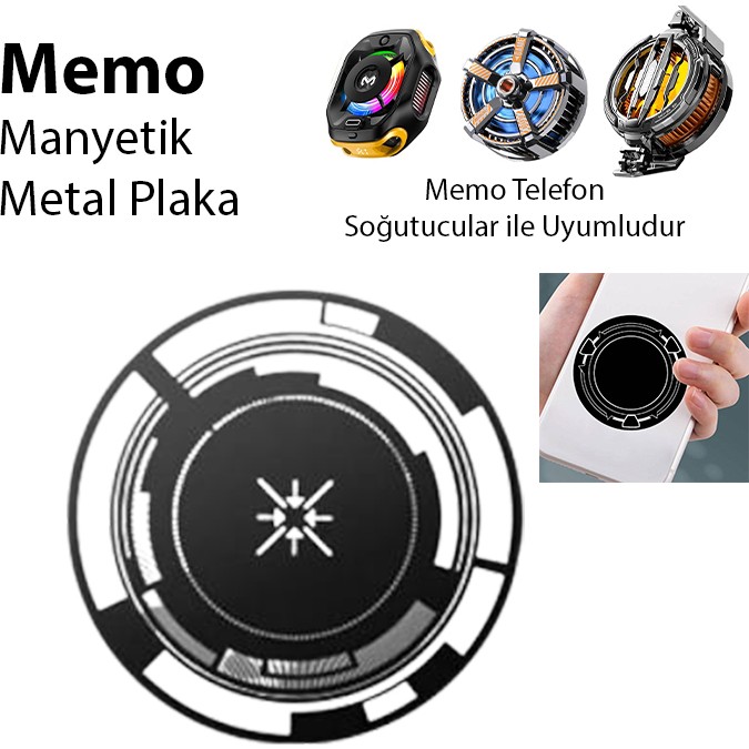 Memo Manyetik Metal Halka - Memo Telefon Soğutucu Uyumlu CX07-CX08 ve Manyetik Tüm Modeller - Siyah Diğer Fiyatı