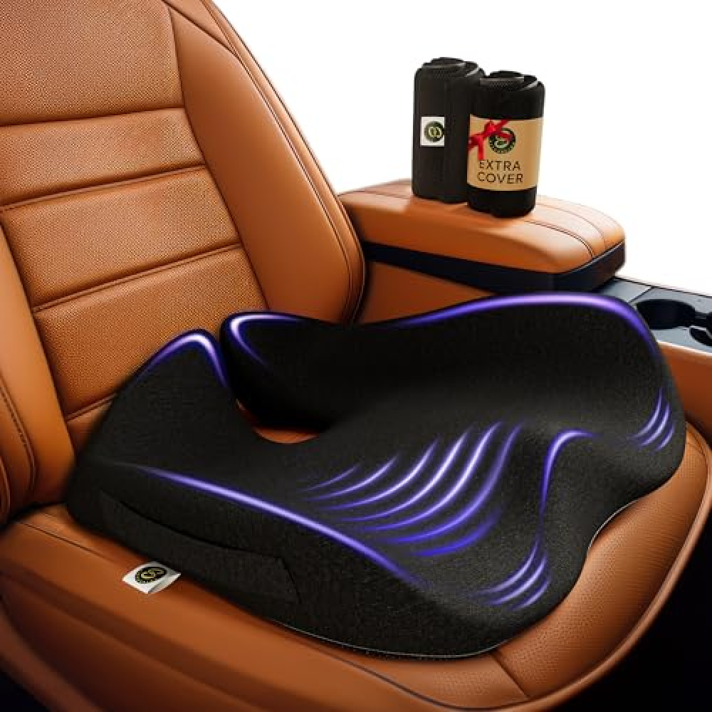 Memory Foam Car Seat Cushion for Back Pain Relief – 2025 Upgraded Car Cushions for Driving & Tailbone Pain. Non-Slip Pressure Relief Seat Pad for Truck Driver Essentials with Extra Cover (Black) Car Seat Cushion Fiyatı