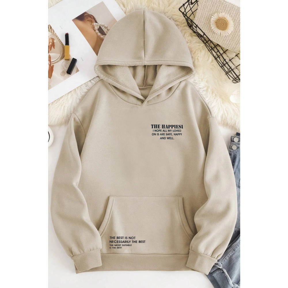 memowear Unisex 2ip Şardonlu Happiest Bej Oversize Sweatshirt L Beden Bayan Sweatshirt Fiyatı