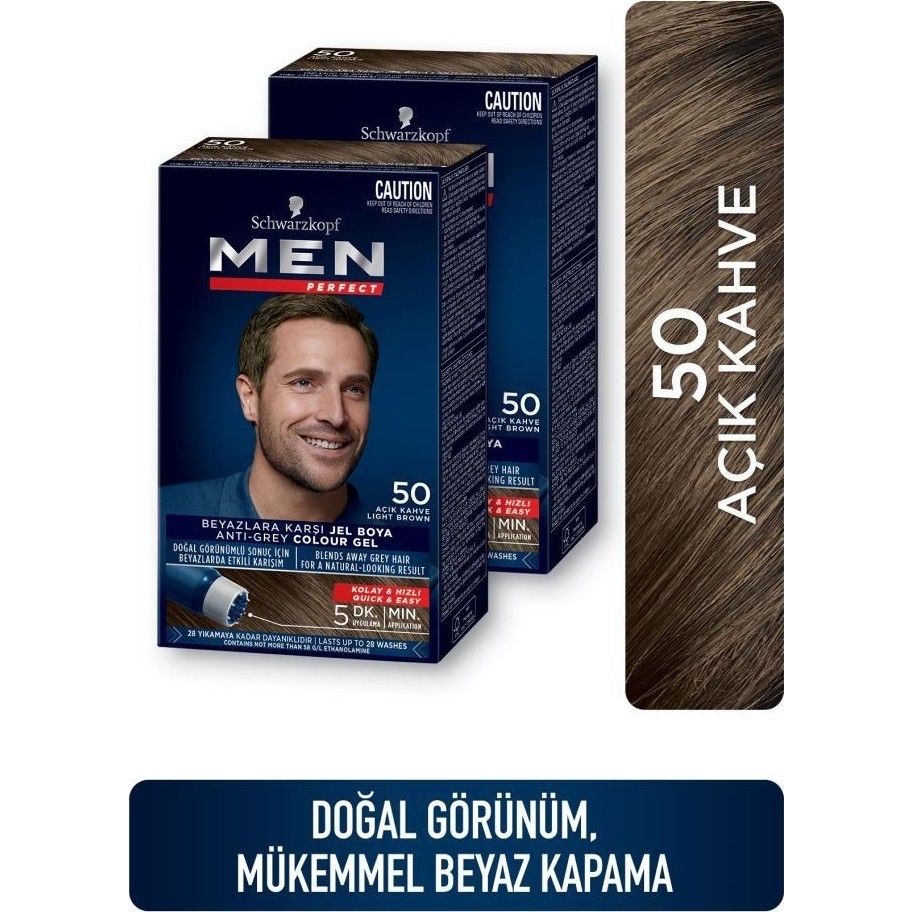 Men Perfect 50 - Açık Kahve Krem Saç Boyası Doğal Görünüm ile Hızlı Beyaz Kapatma Saç Boyası Fiyatı