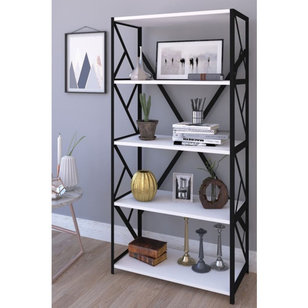 menalART Ağaç Tasarım Sera Metal Kitaplık 5 Raflı Çok Amaçlı Dosya Kitap Rafı Ofis Salon Raf 150 Cm Beyaz Kitaplık Fiyatı
