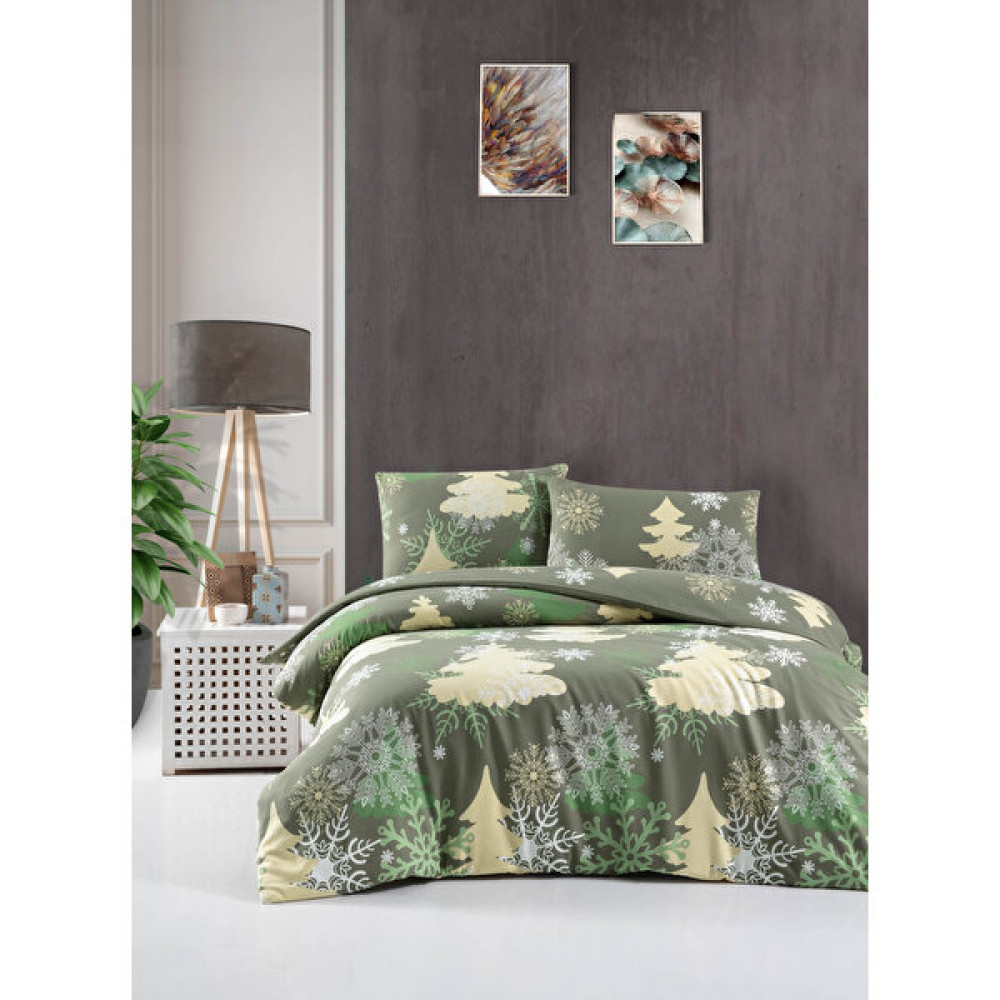 Menderes Home Cotton Collection Flanel Çift Kişilik Nevresim Takımı GCREF2298 - Sarı - Koyu Yeşil - 200 x 220 cm Nevresim Takımı Fiyatı