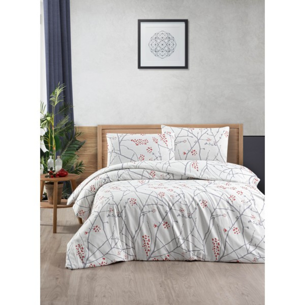 Menderes Home Cotton Collection Flanel Çift Kişilik Nevresim Takımı White - Gri - Gül Kurusu - 200 x 220 cm Nevresim Takımı Fiyatı
