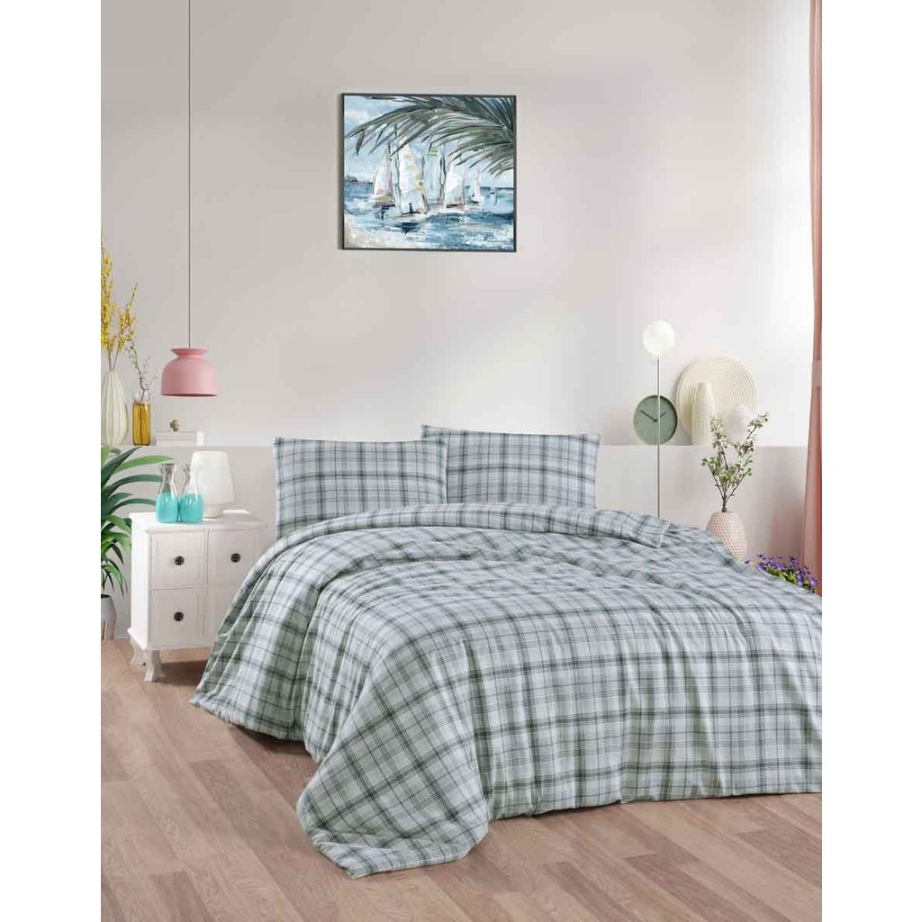 Menderes Home Cotton Collection Flanel R Çift Kişilik Nevresim Takımı Ekose Yeşil - 160 x 220 cm - Renkli Nevresim Takımı Fiyatı
