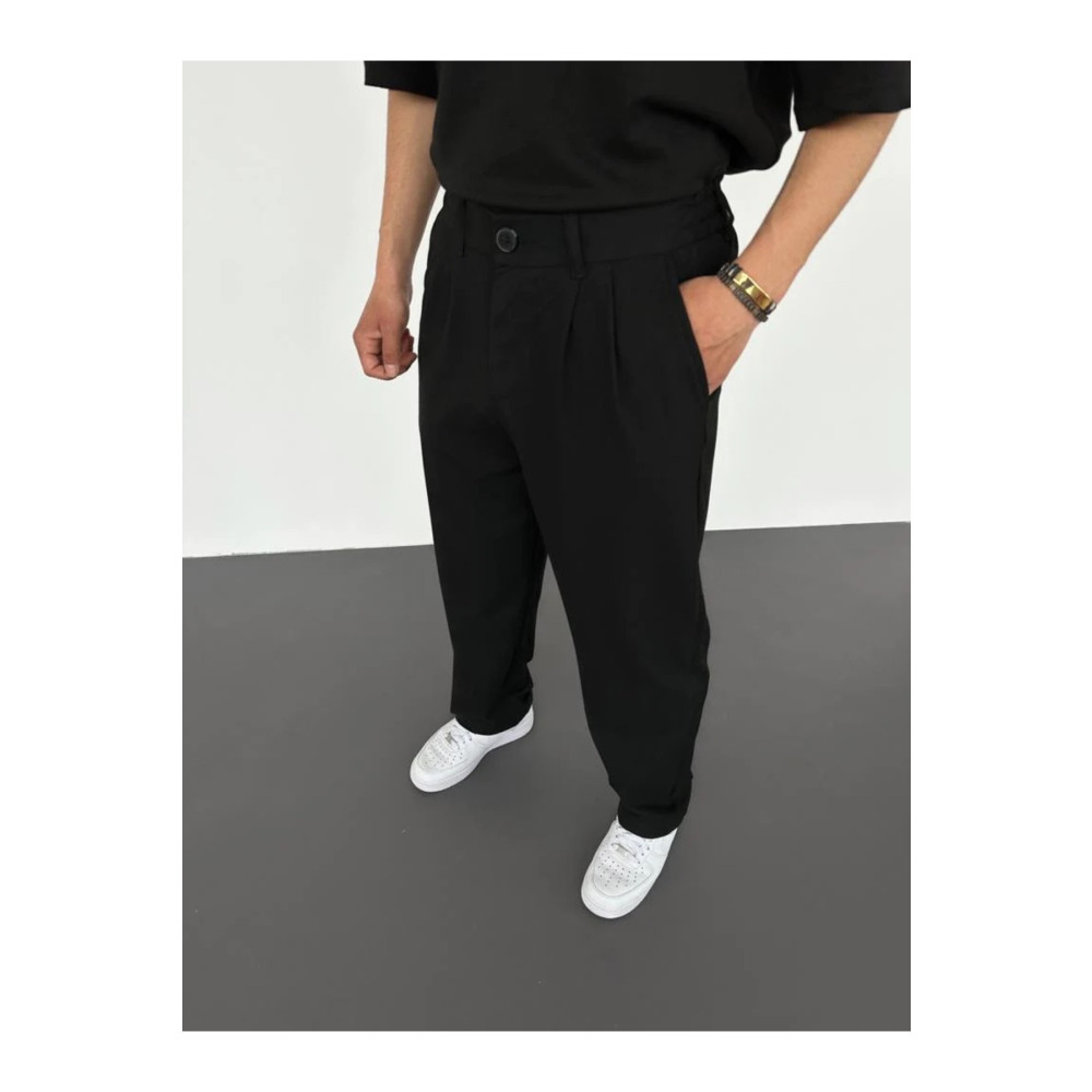 MENOFOURSWEAR Siyah Pileli Baggy Kumaş Pantolon M Beden Kadın Pantolon Fiyatı