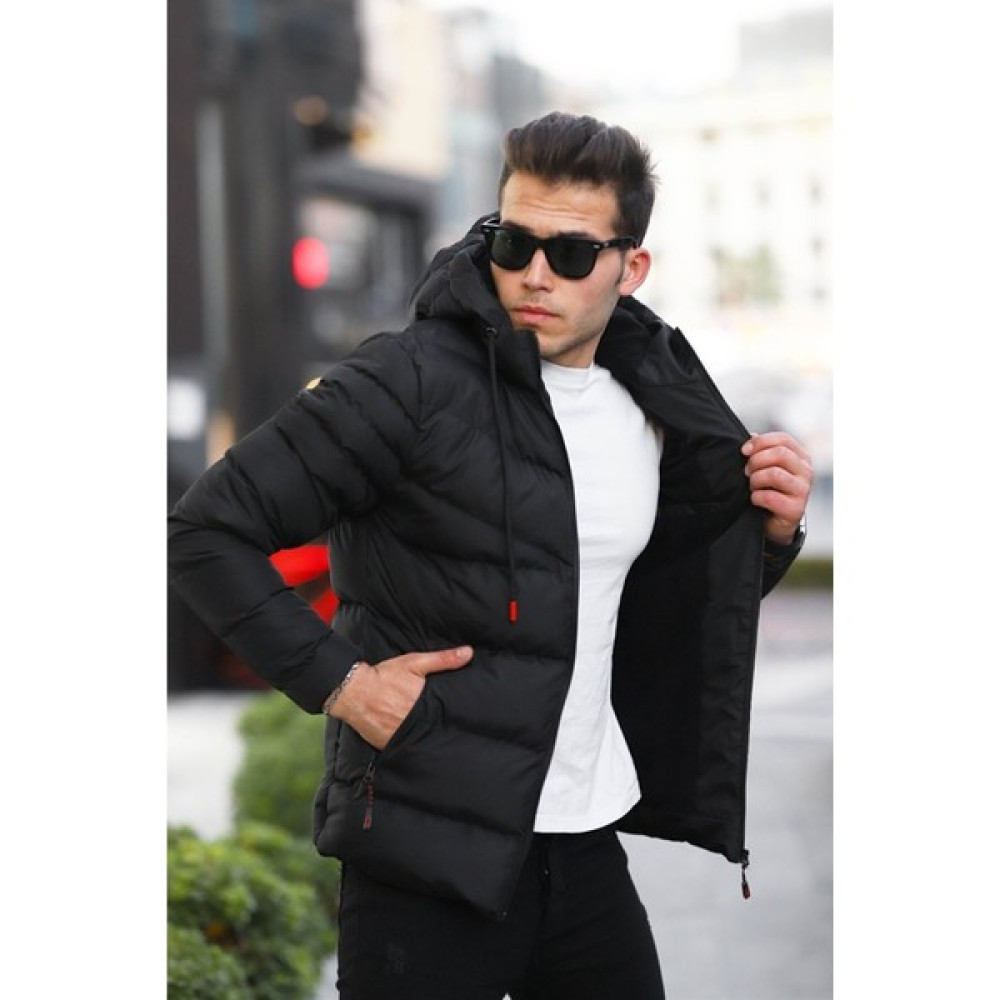 Menstylemcm Siyah Kapüşonlu Su Geçirmez Şişme Mont Erkek Mont Fiyatı