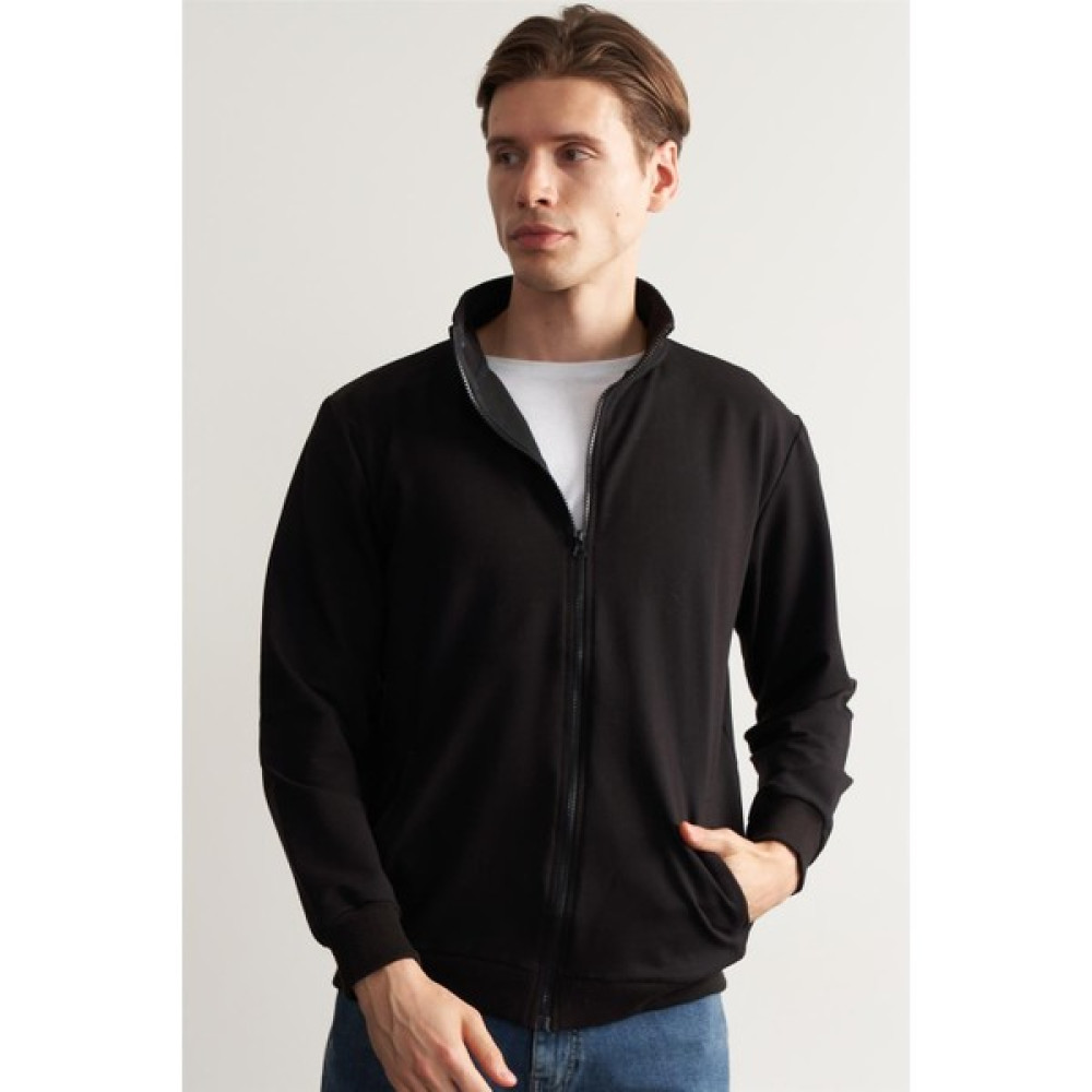 Mentality Çetinkaya Mentality 3727 Dik Yaka Fleto Cep Siyah Sweatshirt Erkek Sweatshirt Fiyatı