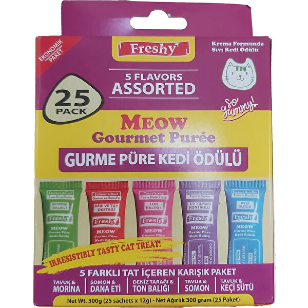 Meow Gourmet 5 Çeşit Karma Paket Gurme Püre Kedi Ödül Maması 25'li Paket Toplam 300 gr Evcil Hayvan Ürünleri Fiyatı