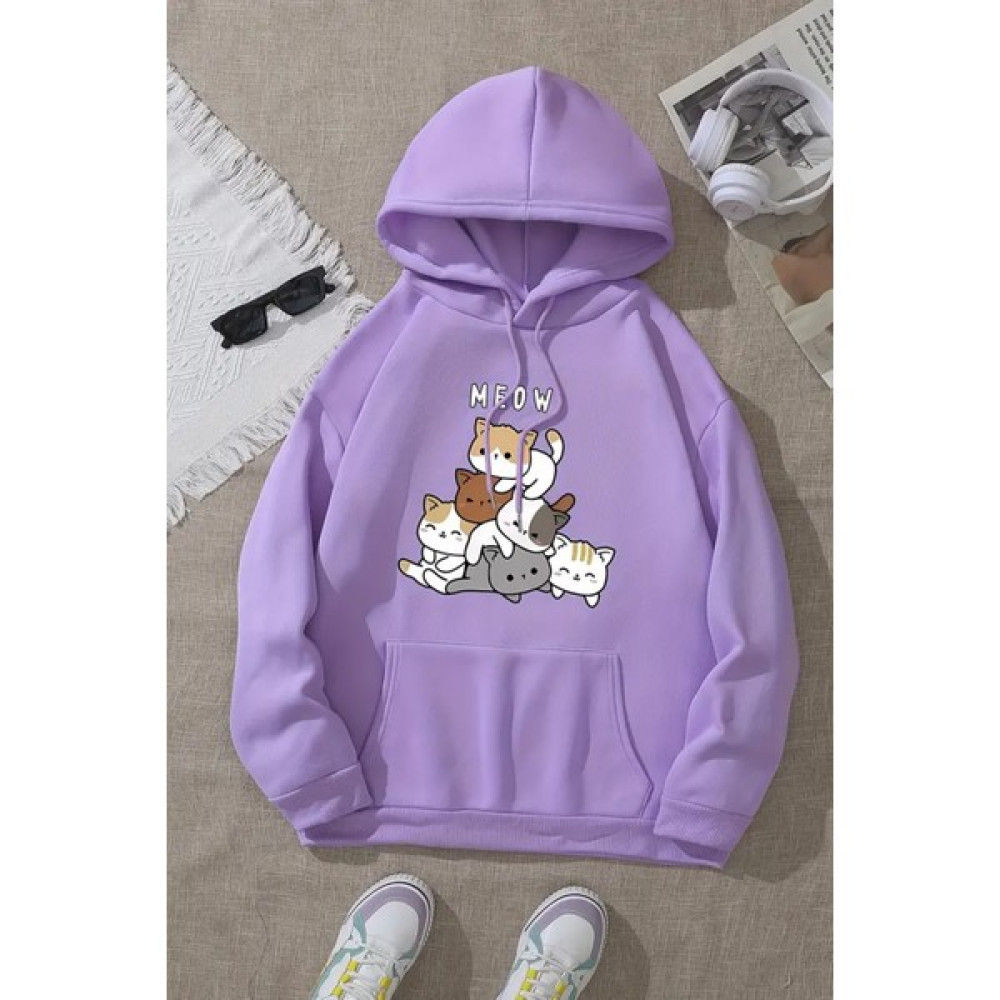 Meow Tatlı Kediler Baskılı Oversize Sweatshirt Bayan Sweatshirt Fiyatı