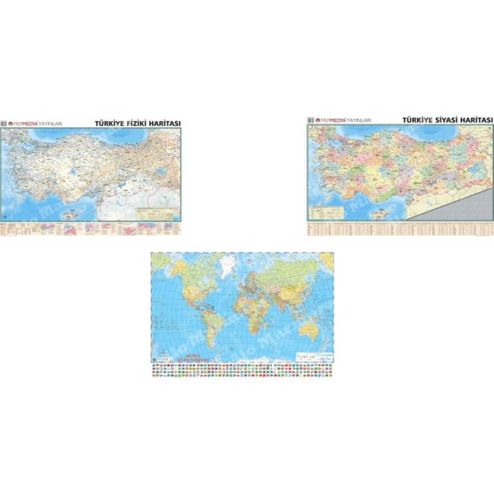 Mep Harita Dünya Siyasi Haritası + Türkiye Siyasi Ve Fiziki Haritası Çift Taraflı 2'li Set Çitalı Askılı 70 x 100 Cm Harita & Küre Fiyatı
