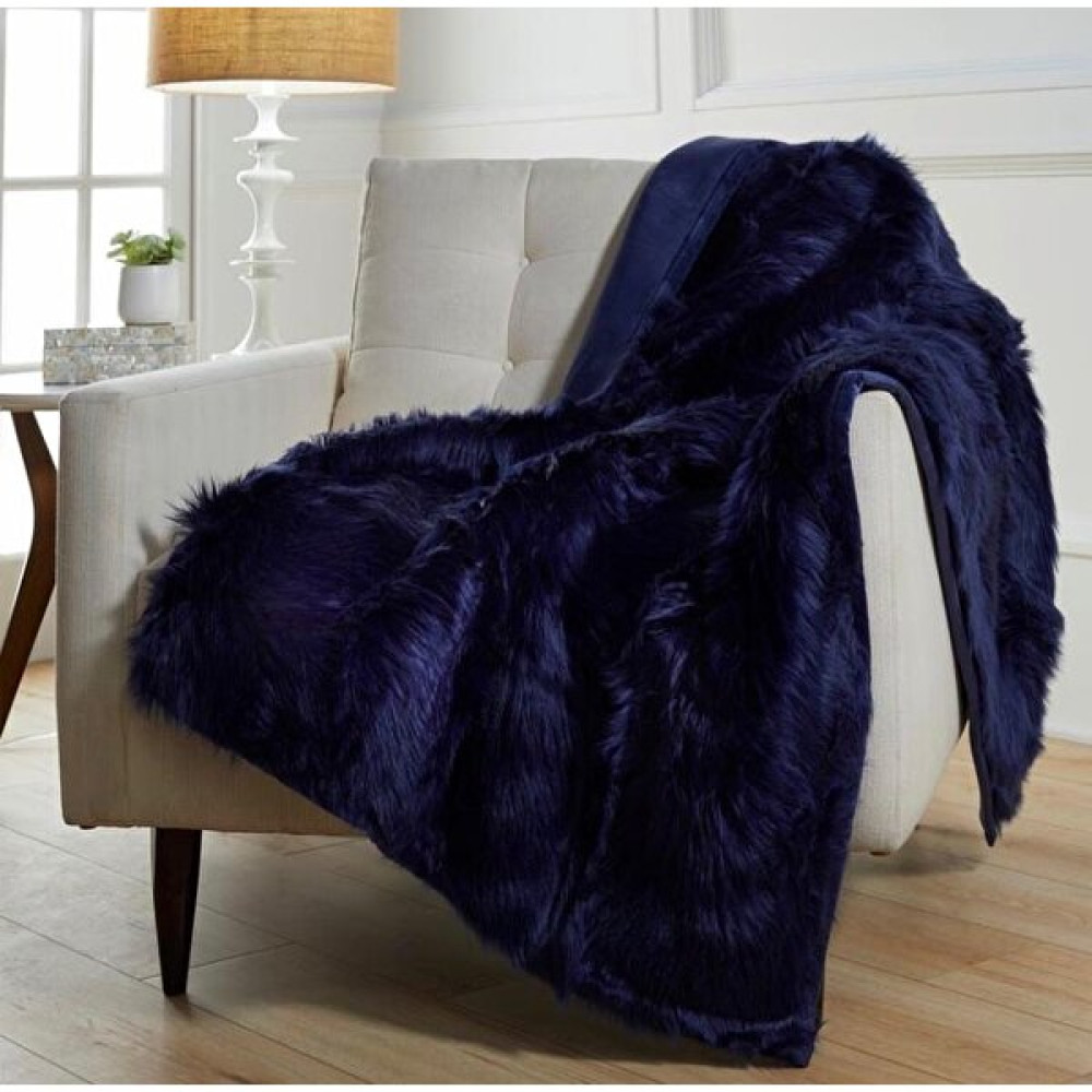 MER HOME Lacivert Peluş Koltuk Şalı (140X140) - 140 x 140 cm Koltuk & Kanepe Örtüsü Fiyatı