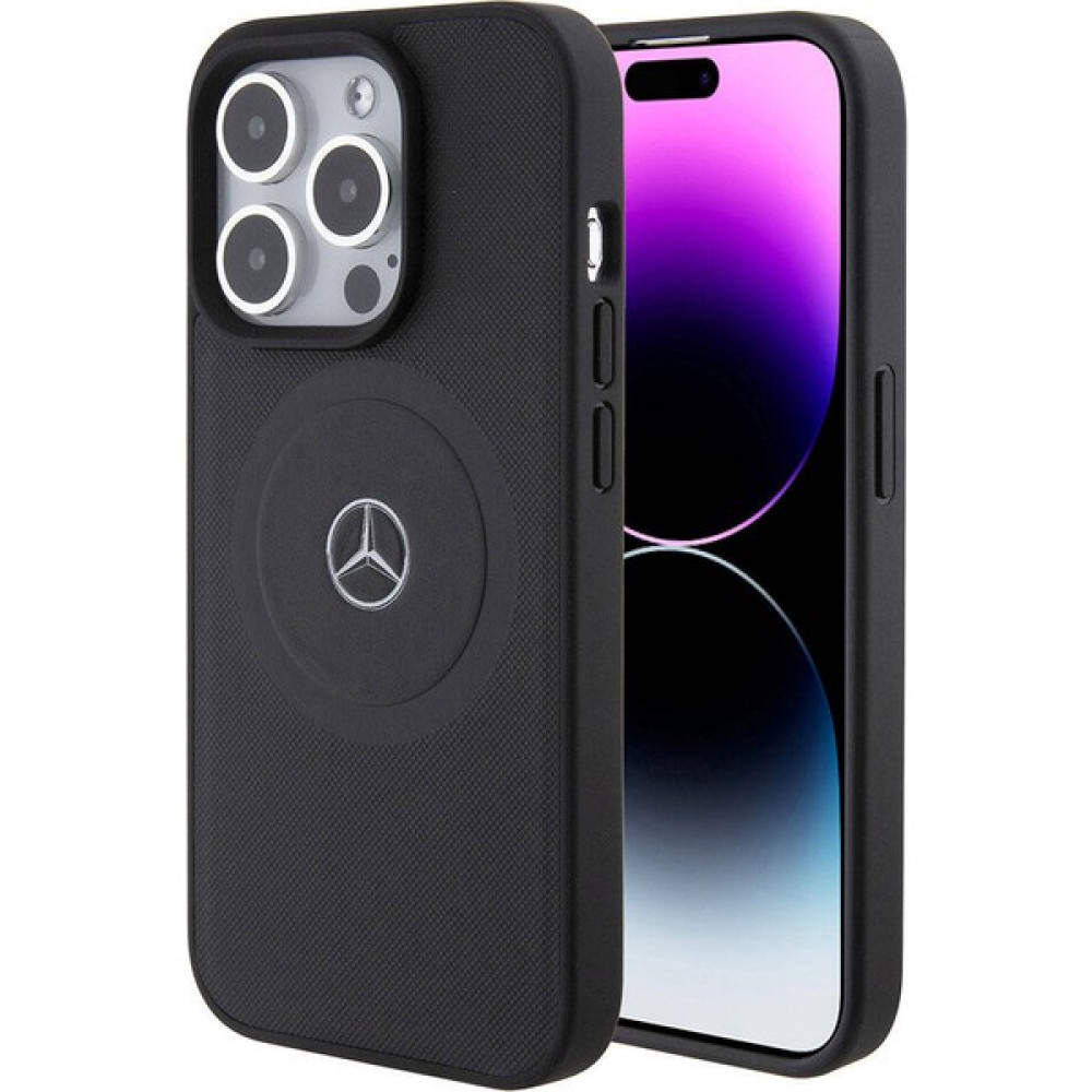 Mercedes Benz iPhone 15 Pro Kılıf Mercedes Benz Orjinal Lisanslı Magsafe Şarjlı Pike Desenli Baskı Logo Deri Siyah Cep Telefonu Kılıfı Fiyatı