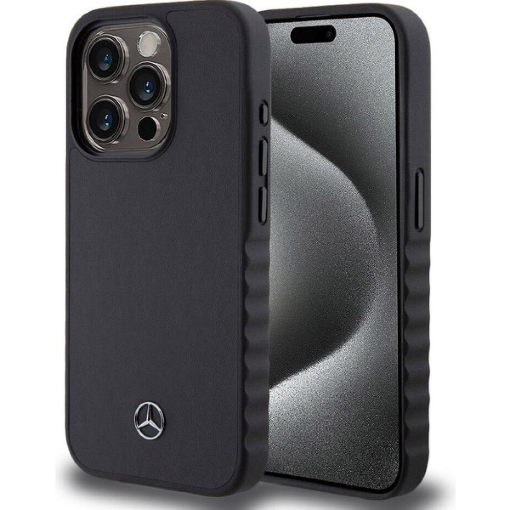 Mercedes Benz iPhone 15 Pro Kılıf Mercedes Benz Orjinal Lisanslı Tırtıklı Kenar Pürüzsüz Hakiki Deri Siyah Cep Telefonu Kılıfı Fiyatı