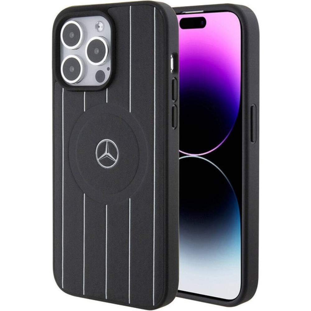 Mercedes Benz iPhone 15 Pro Max Kılıf Mercedes Benz Orjinal Lisanslı Magsafe Şarjlı Baskı Logolu Deri Siyah Cep Telefonu Kılıfı Fiyatı