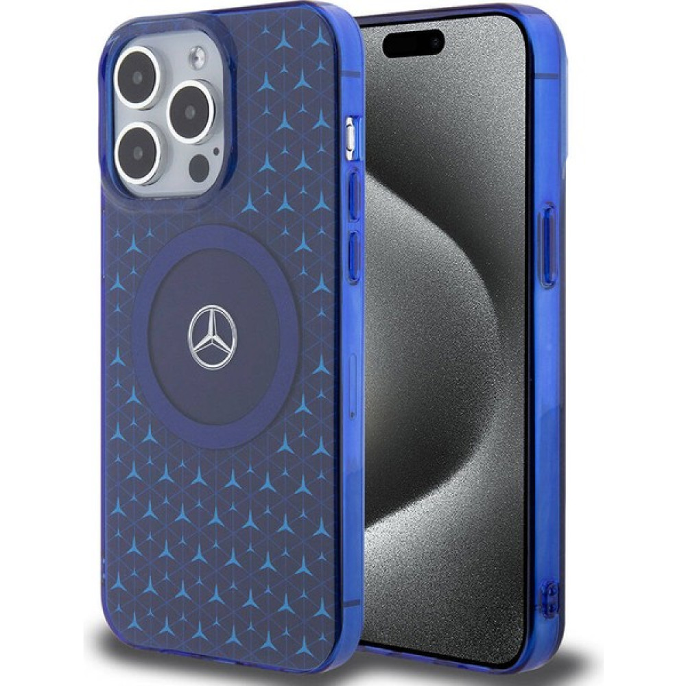 Mercedes Benz iPhone 15 Pro Max Kılıf Mercedes Benz Orjinal Lisanslı Magsafe Şarjlı Mini Yıldız Desenli Mavi Cep Telefonu Kılıfı Fiyatı