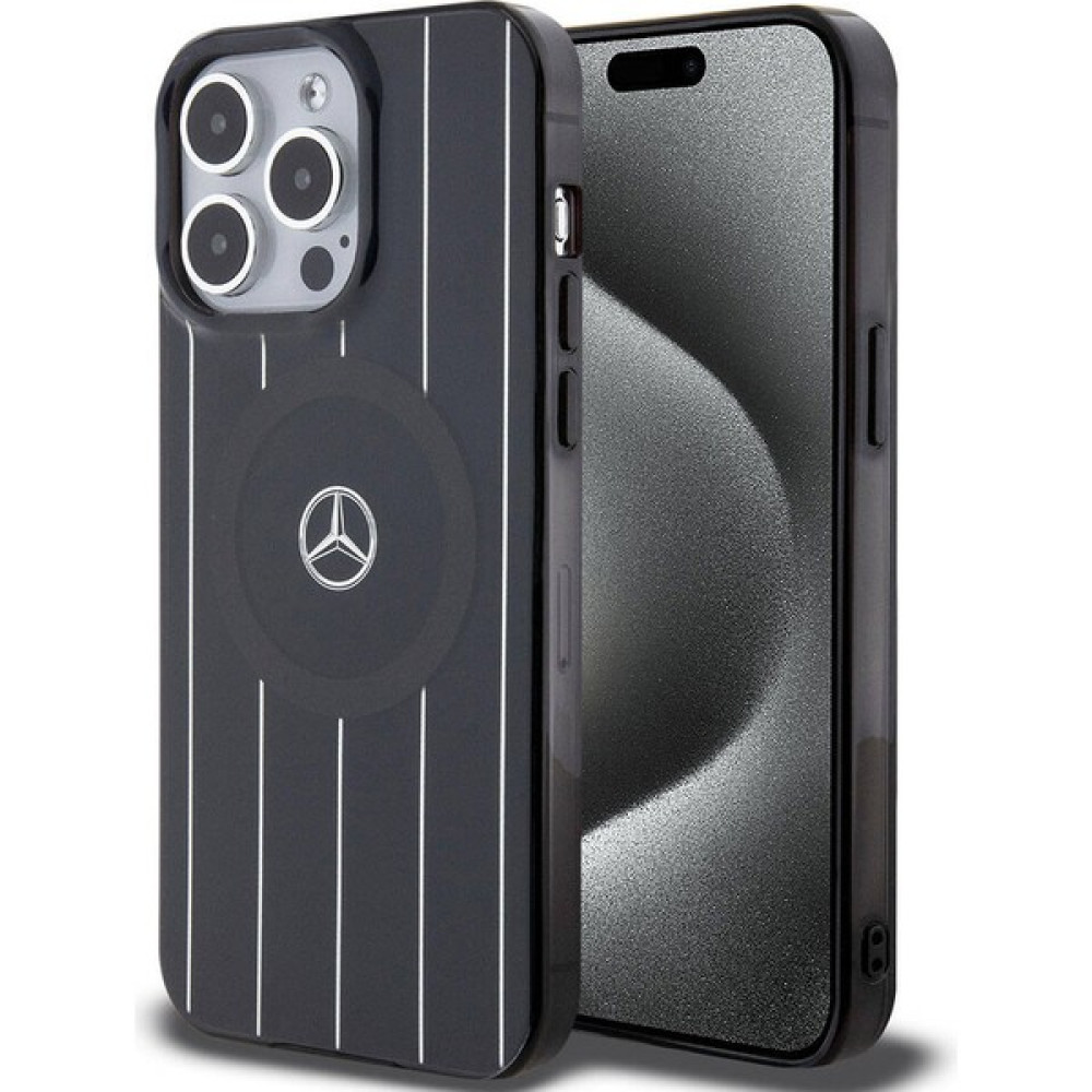Mercedes Benz iPhone 15 Pro Max Kılıf Mercedes Benz Orjinal Lisanslı Magsafe Şarjlı Paralel Çizgi Desenli Siyah Cep Telefonu Kılıfı Fiyatı