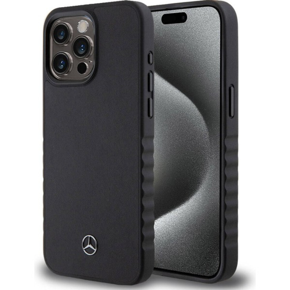 Mercedes Benz iPhone 15 Pro Max Kılıf Mercedes Benz Orjinal Lisanslı Tırtıklı Kenar Pürüzsüz Hakiki Deri Siyah Cep Telefonu Kılıfı Fiyatı