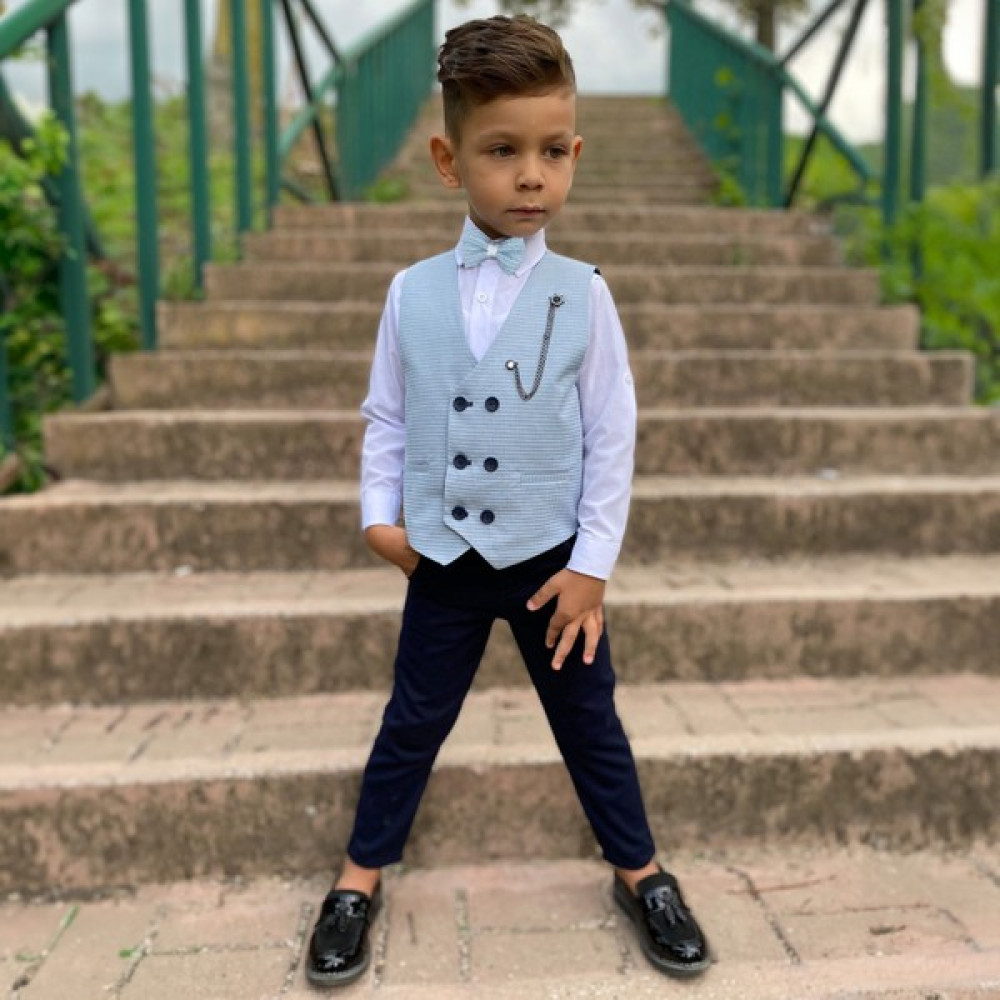 Merdia Kids Kare Desenli Zincirli 6 Düğmeli Yelekli Papyonlu Çocuk Smokin Takım Erkek Takım Elbise Fiyatı