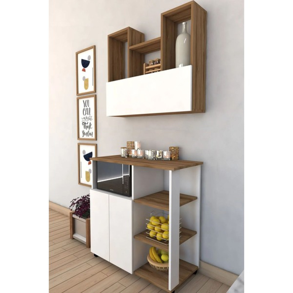 Meretto Kahverengi Mikrodalga Fırın Dolabı Çok Amaçlı Çekmeceli Kapaklı Raflı Erzak Kiler Dolabı - Kahve - Beyaz - Beyaz - Kahverengi Gardrop & Dolap Fiyatı
