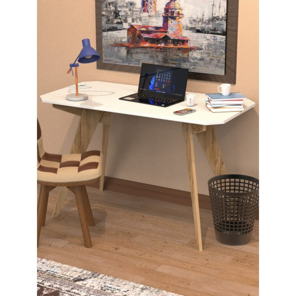 Merhaba Mobilya Çalışma Masası V Ayak - 120 x 60 cm - Beyaz - Meşe Çalışma Masası Fiyatı