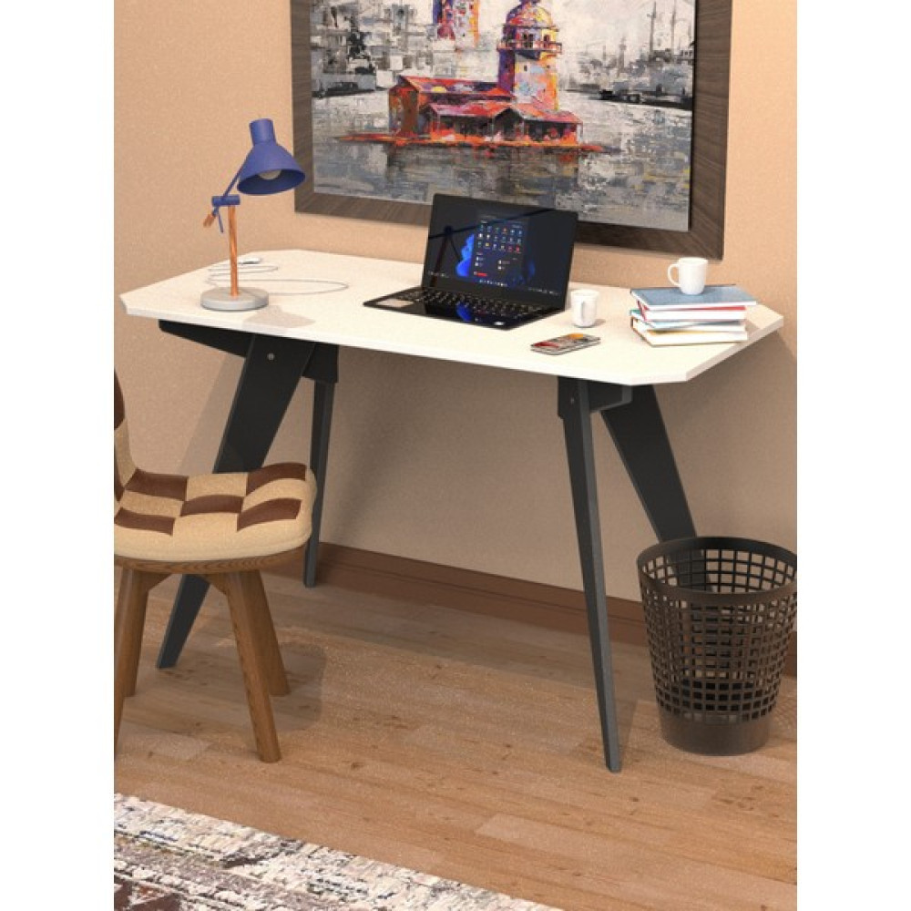 Merhaba Mobilya Çalışma Masası V Ayak - 120 x 60 cm - Beyaz - Siyah Çalışma Masası Fiyatı