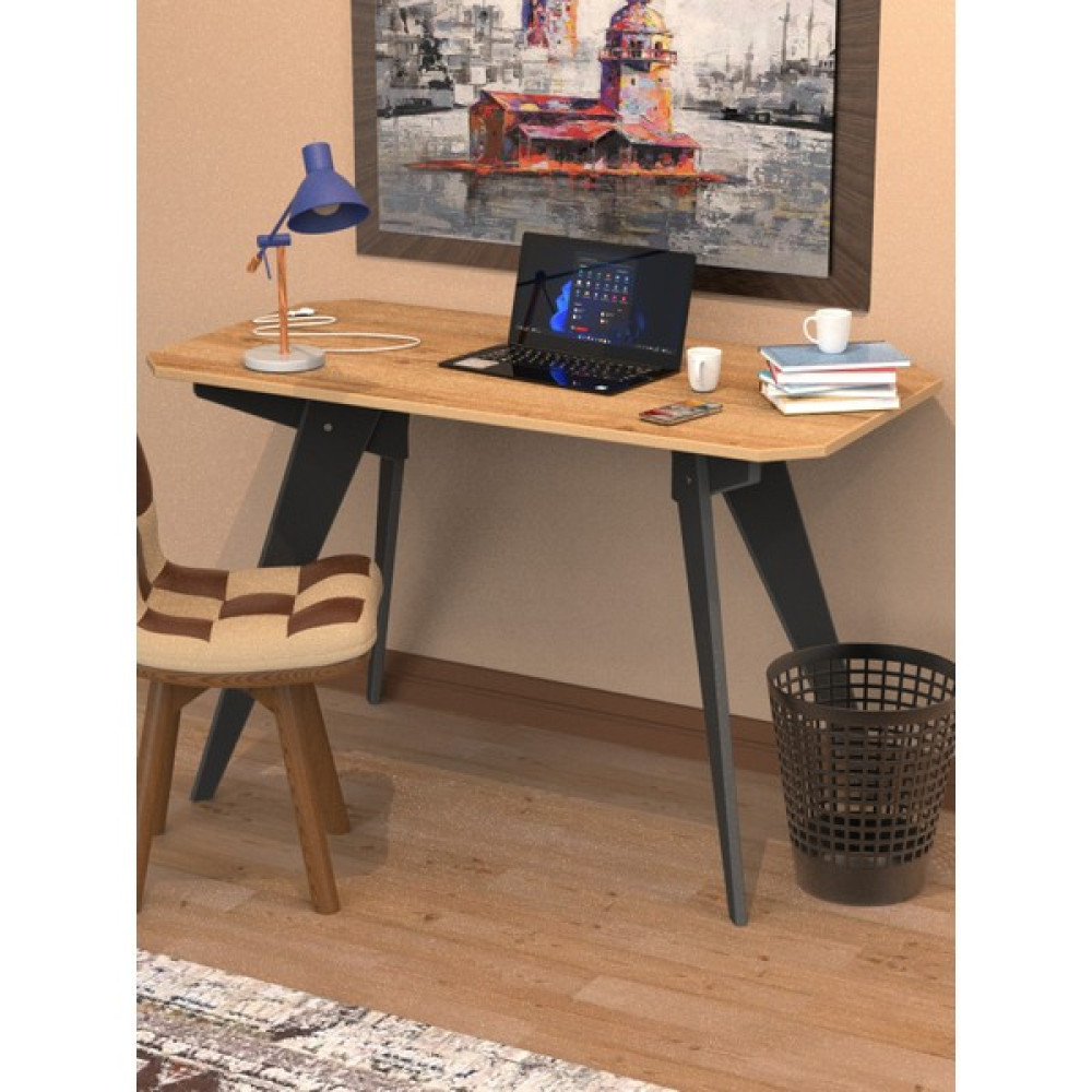 Merhaba Mobilya Çalışma Masası V Ayak - 120 x 60 cm - Meşe - Beyaz Çalışma Masası Fiyatı
