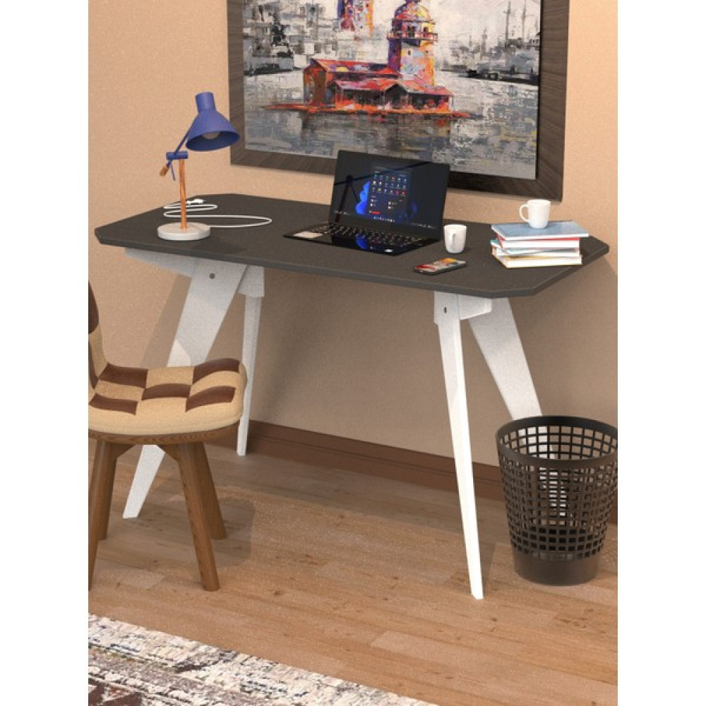Merhaba Mobilya Çalışma Masası V Ayak - 120 x 60 cm - Siyah - Beyaz Çalışma Masası Fiyatı