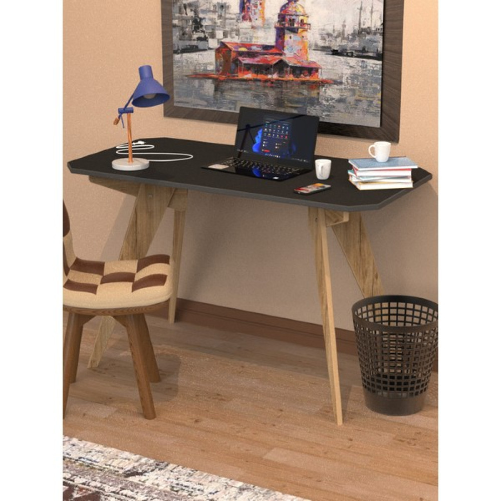 Merhaba Mobilya Çalışma Masası V Ayak - 120 x 60 cm - Siyah - Meşe Çalışma Masası Fiyatı