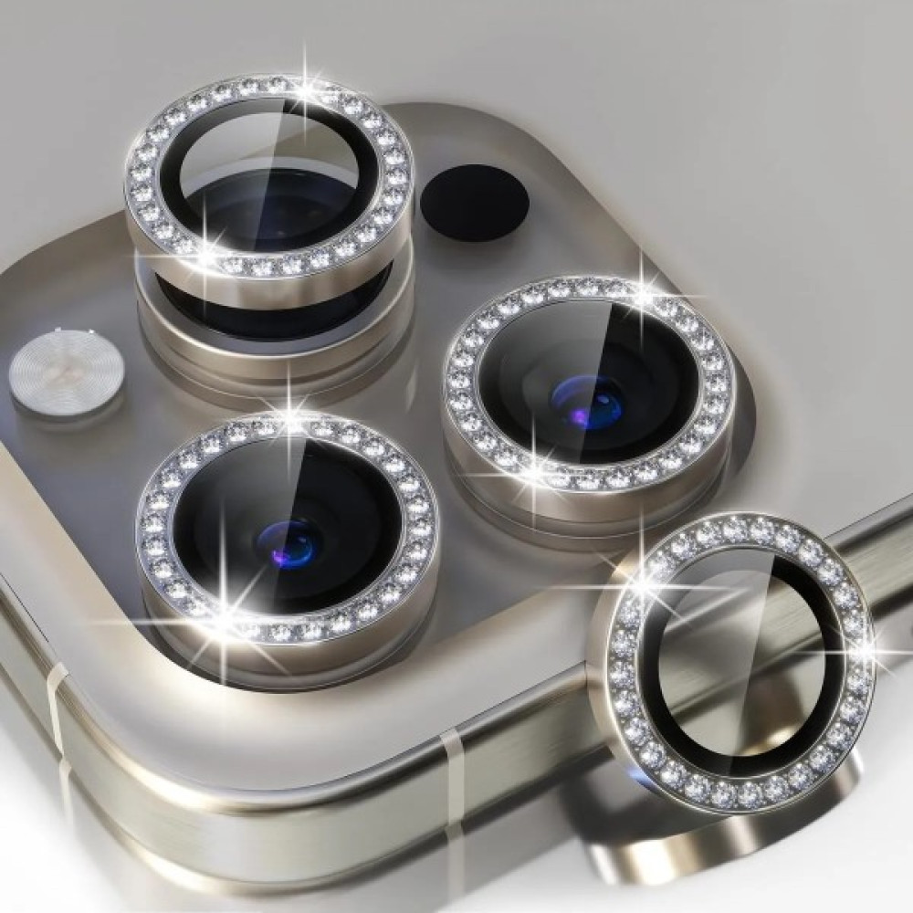 Meri Case Apple iPhone 15 Pro / 15 Pro Max Uyumlu Taşlı Kamera Lens Koruyucu - Titanyum Cep Telefonu Ekran Koruyucusu Fiyatı
