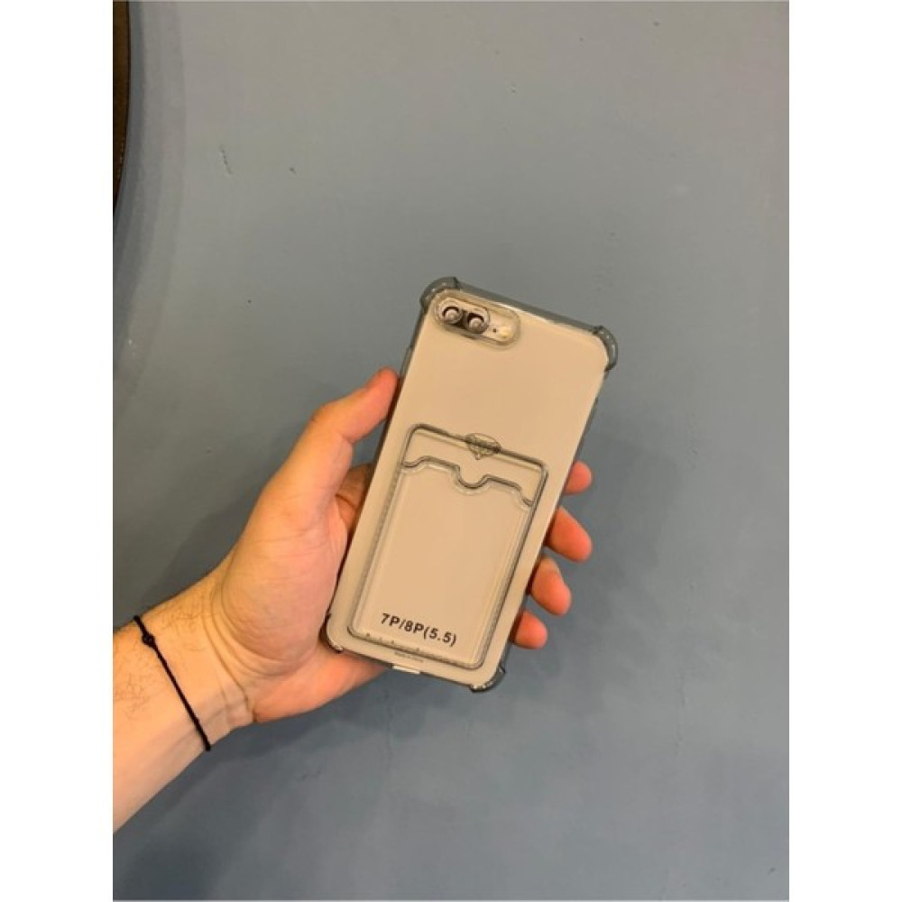 Meri Case Apple iPhone 7 ve 8 Plus Uyumlu Kartlıklı Siyah Şeffaf Kılıf Cüzdanlı Silikon Arka Kapak - Renkli - iPhone 7/8 Plus Cep Telefonu Kılıfı Fiyatı
