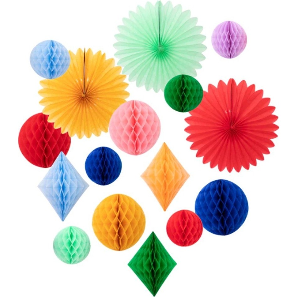 Meri Meri - Rainbow Honeycomb Decoration Kit - Gökkuşağı Petekli Dekor Kiti - 16 parça - Renkli Giyim & İç Giyim Fiyatı