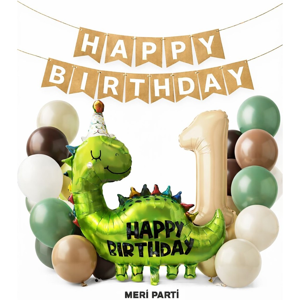 Meri Parti Dinozor Temalı Yaş Seçenekli Doğum Günü Balon Seti – Kraft & Bej Doğal Konsept - 1 YAŞ Diğer Fiyatı
