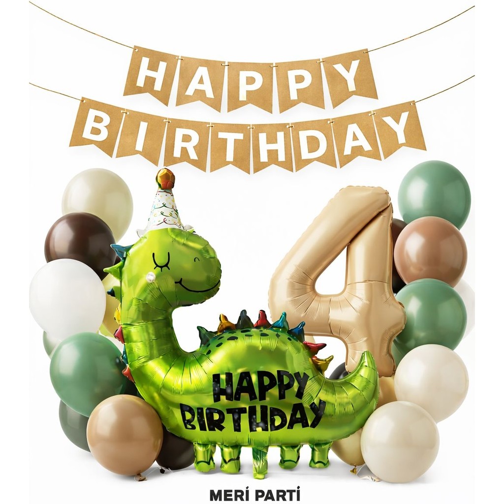 Meri Parti Dinozor Temalı Yaş Seçenekli Doğum Günü Balon Seti – Kraft & Bej Doğal Konsept - 4 YAŞ Diğer Fiyatı
