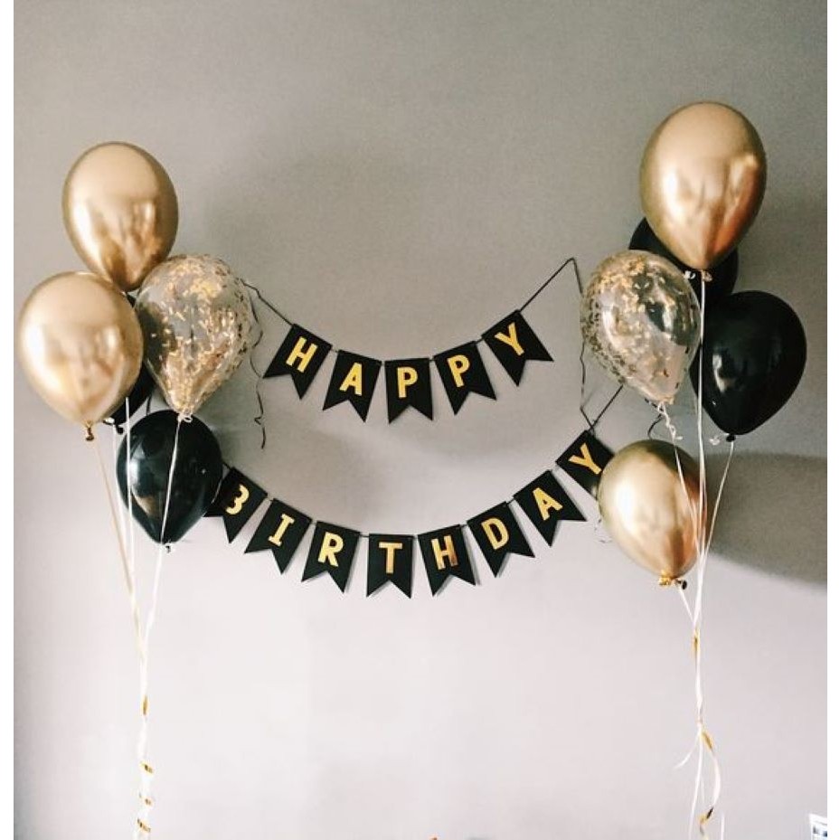 Meri Parti Happy Bırthday Banner ve Krom Gold Siyah Şeffaf Balon Set Doğum Günü Party Diğer Fiyatı