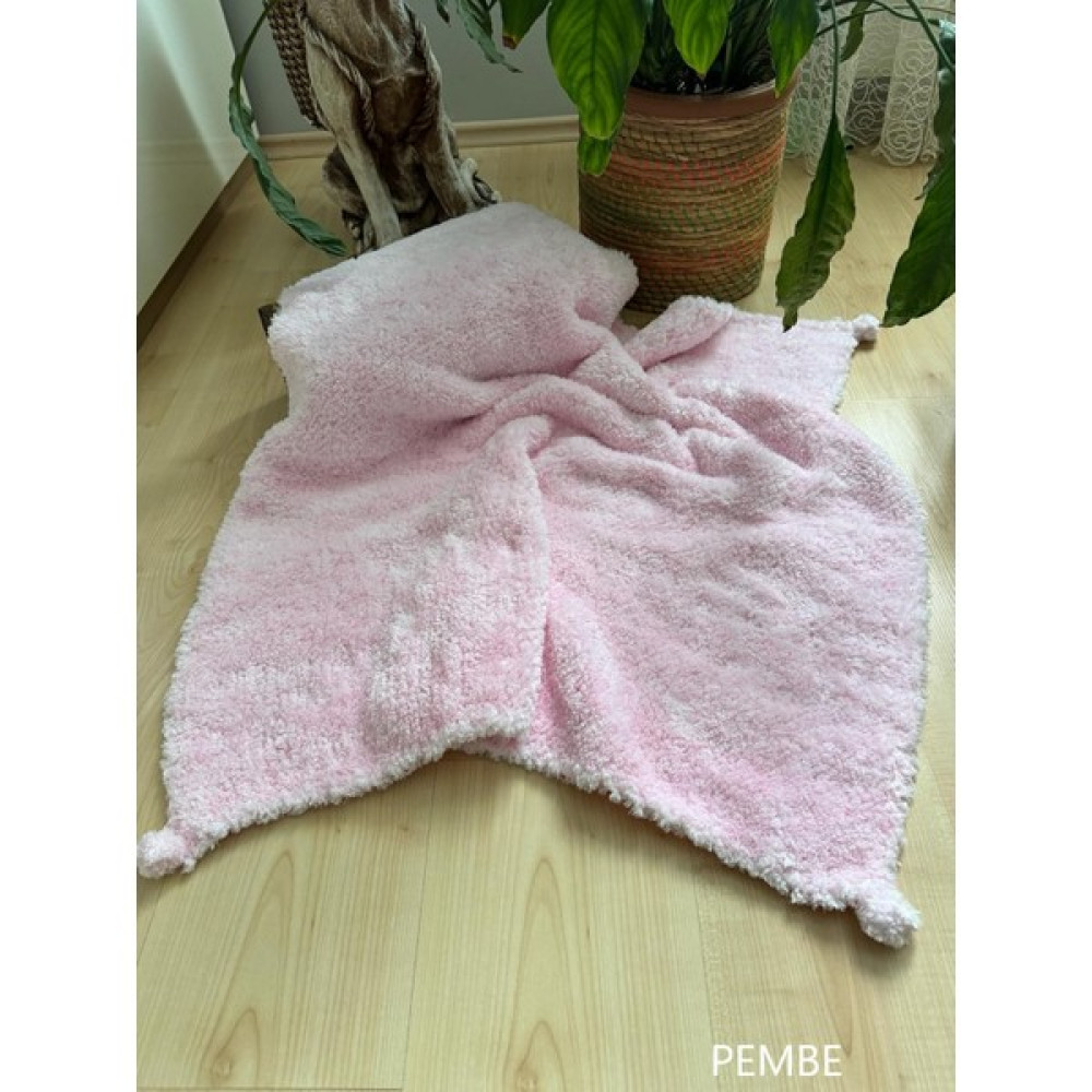 Meriç Bebe El Örgüsü Ponpon Detaylı Kalın Peluş Bebek Triko Battaniye 85*95 cm - Açık Bej Bebek Battaniyesi Fiyatı