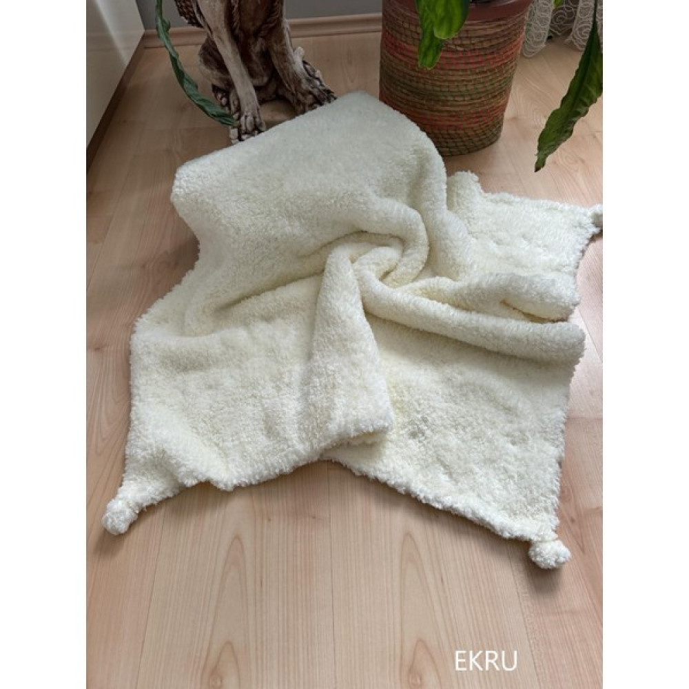 Meriç Bebe El Örgüsü Ponpon Detaylı Kalın Peluş Bebek Triko Battaniye 85*95 cm - Açık Gri Bebek Battaniyesi Fiyatı