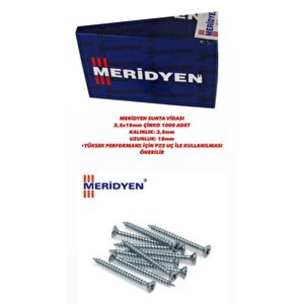 Meridyen Sunta Vidası 3,5x18 Mm Çinko 1000 Adet Vida, Çivi, Somun Fiyatı