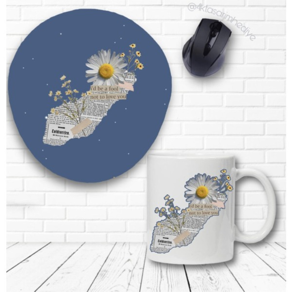 Meriggo Hediyelik Gazete Papatya Baskılı Kupa Bardak ve Bilek Destekli Mouse Pad Seti Mouse Pad Fiyatı