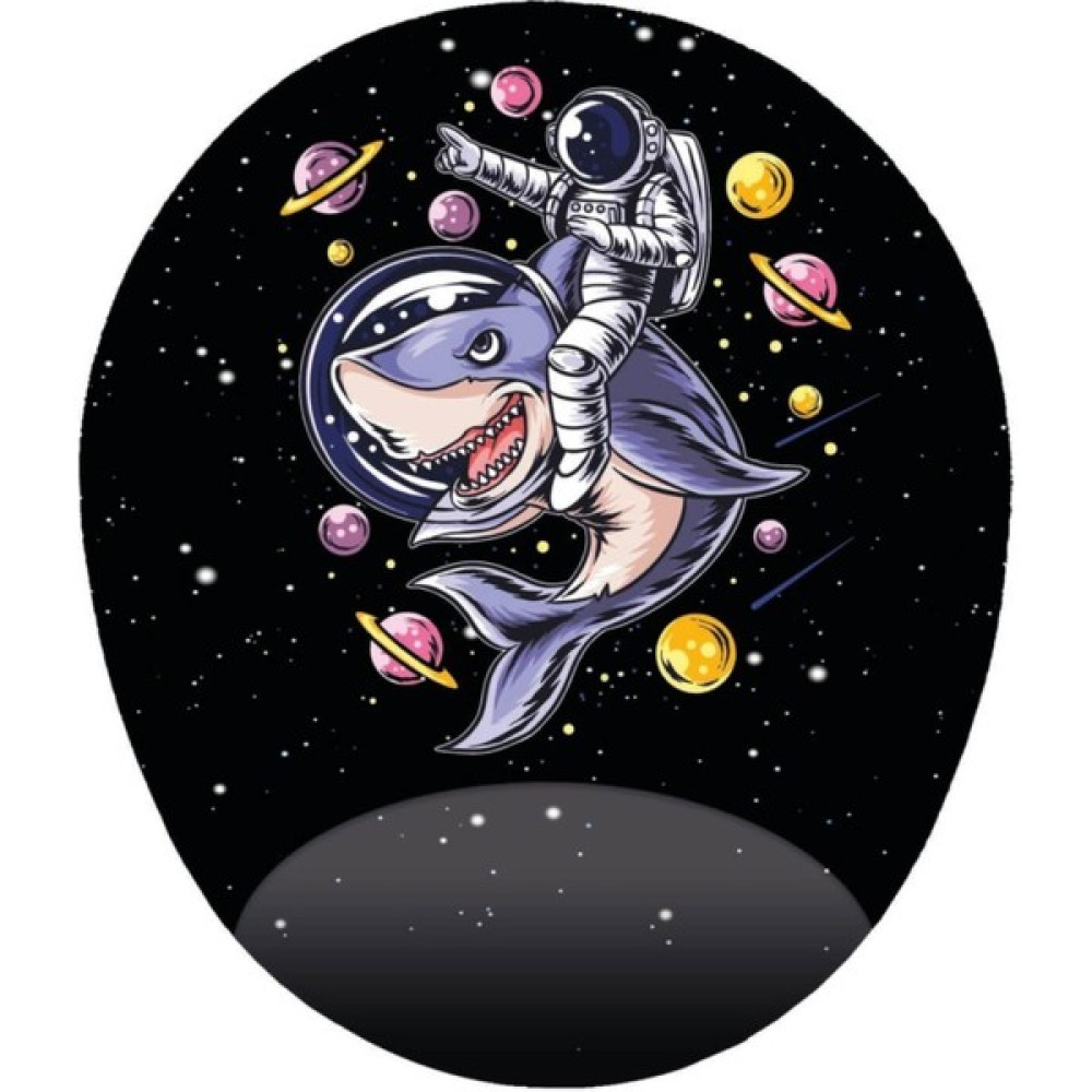 Meriggo Hediyelik Köpek Balığına Binen Astronot - Oval Bilek Destekli Tasarım Mousepad 20X23 cm Mouse Pad Fiyatı