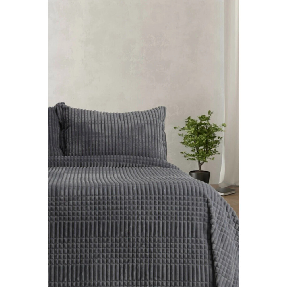 Merinos Modern Line 3 Parça Battaniye Seti - Koyu Gri Battaniye Fiyatı