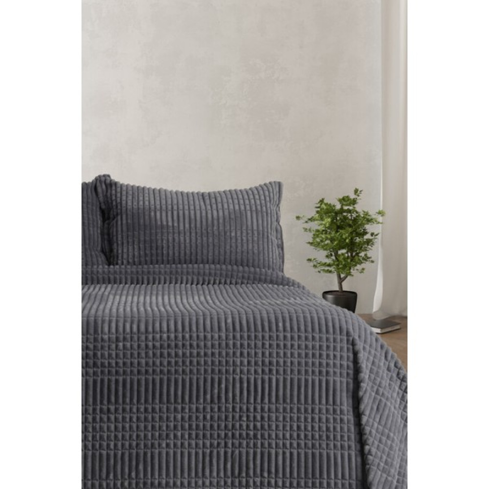 Merinos Modern Line 3 Parça Battaniye Seti -Koyu Gri - 220 x 240 cm Battaniye Fiyatı